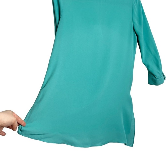 The Limited Teal Asymmetrical Hem Roll Tab Sleeve Blouse - Picture 10 of 15